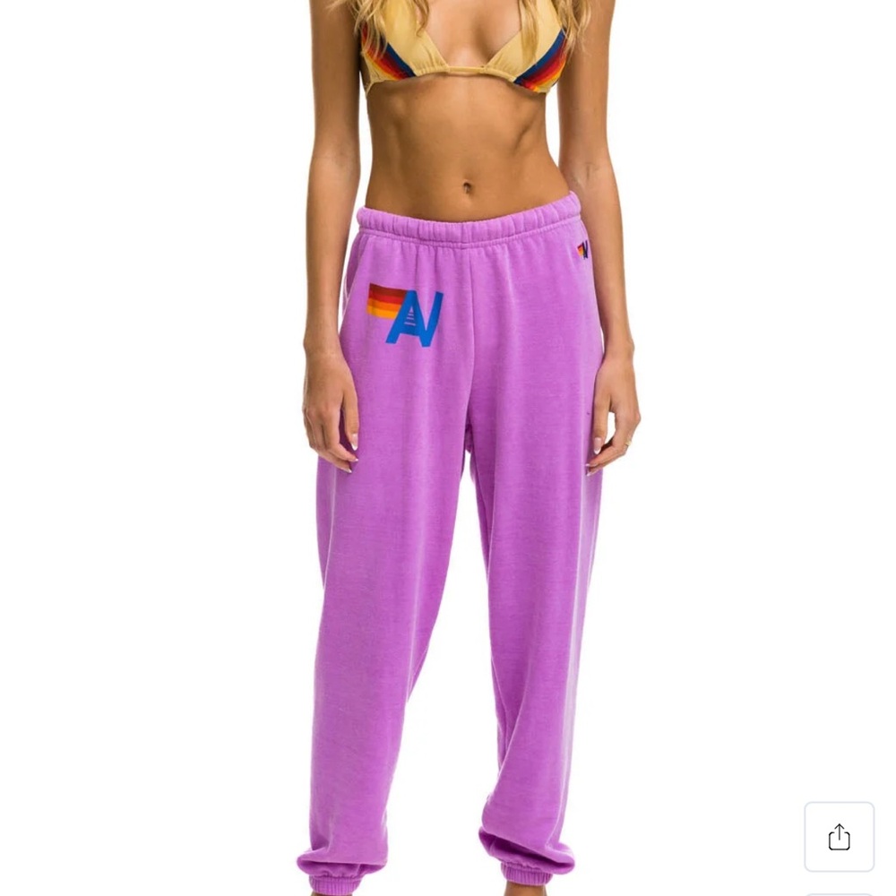 Aviator Nation Neon Purple Logo Sweatpants M